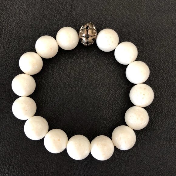 Sisco Bracelet Cream Coral Stretch Beads Silver - Picture 3 of 3